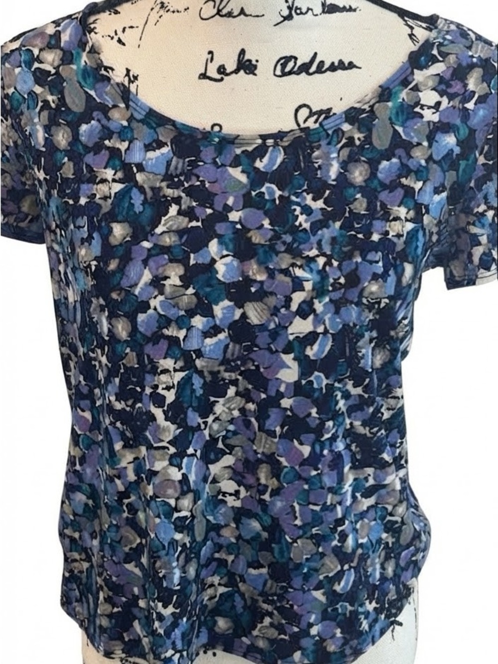 Notations Blue Multi-Print Short Sleeve Top